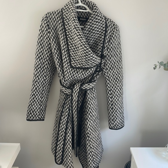 DKNY Plaid Wool Long Coat - Picture 1 of 5